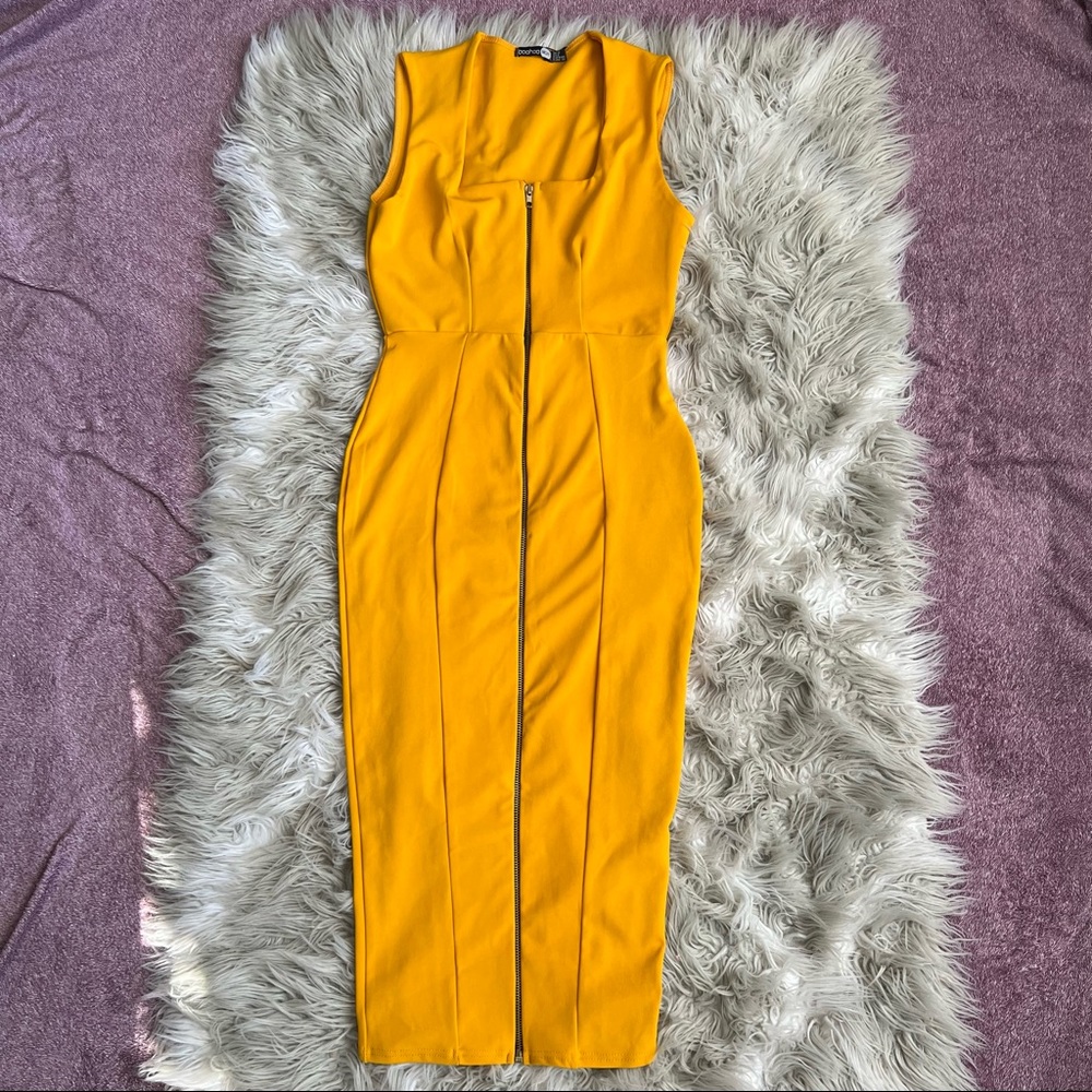 Boohoo Midi Zipper Bodycon Dress size 8